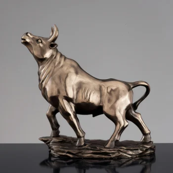 Bronze-style bull statue: home/office decor, good luck feng shui gift