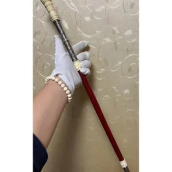 Ornate Silver Engraved Wooden Ceremonial Decorative Stick