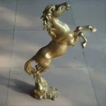 Golden rearing horse statue, ideal gift with vintage brass style.