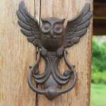 Vintage Cast Iron Owl Door Knocker with Winged Design