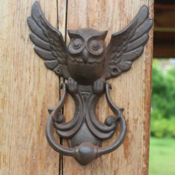 Vintage Cast Iron Owl Door Knocker with Winged Design