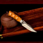 Handmade Damascus steel knife with olive wood handle