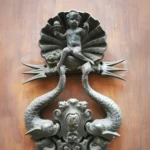 Vintage Bronze Cherub & Sea Serpent Door Knocker