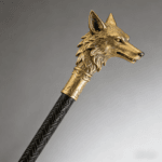 Handmade Bronze Wolf Head Craft Scepter with Celtic Ornament