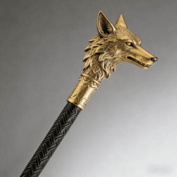 Handmade Bronze Wolf Head Craft Scepter with Celtic Ornament