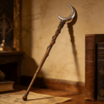 Artisan Wooden Magic Wand with Silver Crescent Moon Topper