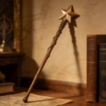 Wooden Twisted Scepter with Golden Star Decor Wand