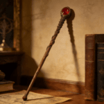 Vintage Wooden Wizard Wand with Red Gemstone