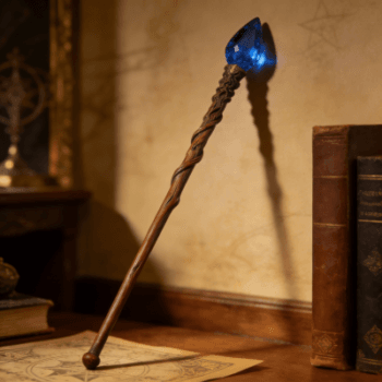 Artisan Wizard Wand with Glowing Blue Crystal for Cosplay