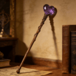 Artisan Carved Wooden Sorcerer Staff for Witchcraft Decor