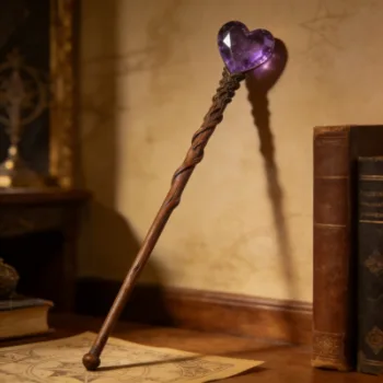 Artisan Carved Wooden Sorcerer Staff for Witchcraft Decor